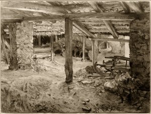 The Interior of a Barn by Adolph Menzel